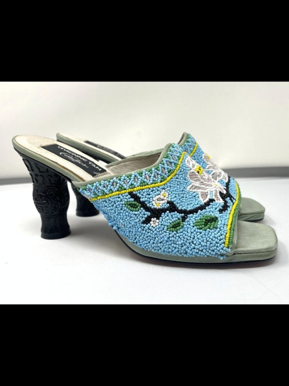 Vintage Vivienne Tam Candies Beaded Heels Size 8 Tiki 90s Y2K Mule